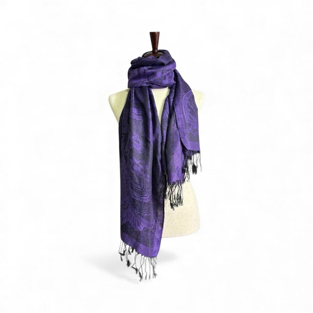 Luxurious Cashmere Purple Butterflies and Flowers Scarf from Jerusalem 1005